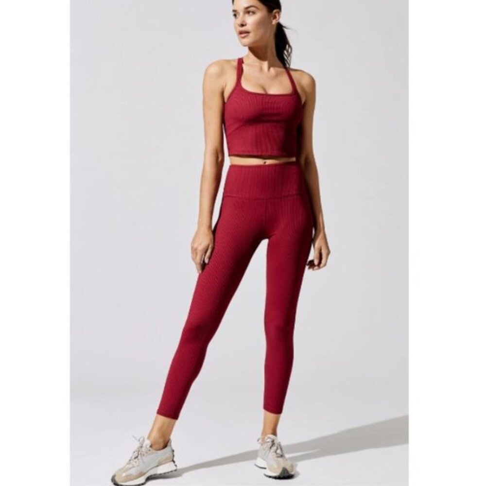 Carbon 38 High Rise Ribbed 7/8 Leggings Ankle Red Size Small - Picture 3 of 9